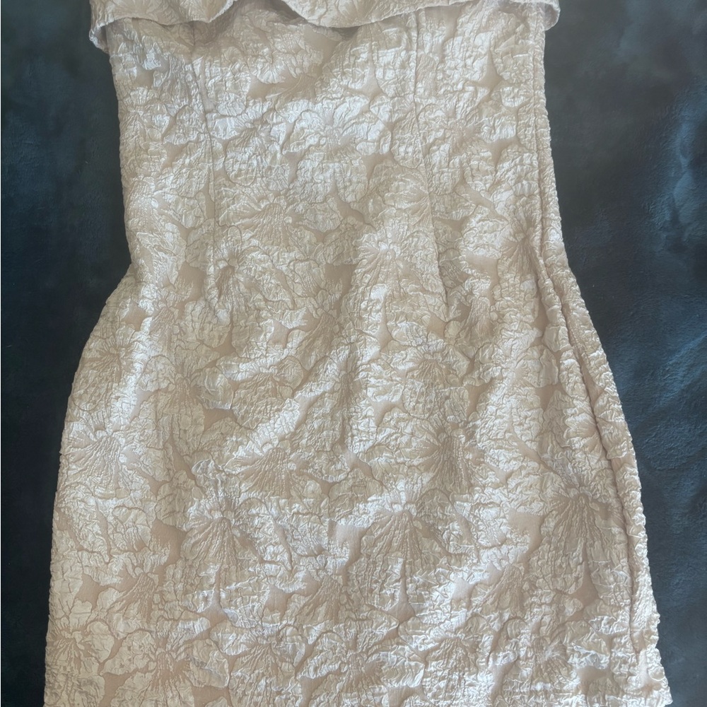 SHEIN Strapless Floral Jacquard Dress in Light Beige